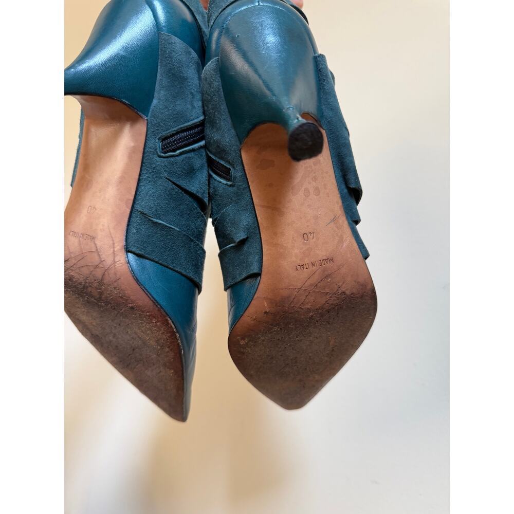 Vintage Christian Dior Galliano Era Teal Leather & Suede Cutout Ankle Boots - Picture 6 of 8